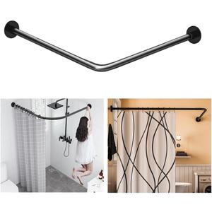 L-Shaped Corner Shower Curtain Rod, Black 24"-53" x 24"-53" Adjustable, Unsagging, Drill-free Install,304 Stainless steel 90Curved Rod, Max Size 24"-37" x 55.1 "-69" with 12 Hooks