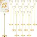 Kosiz 12 Pcs Table Number Holders 12 Inch Heavy Duty Place Card Holder Picture Holders for Tables Number Stands Picture Clips for Wedding Photos Menu Memo Notes Restaurant Birthday(Gold,Heart)