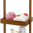 Utoplike Teak Shower Caddy Corner, 3 Tier Standing Shower Organizer Shelf with Handle, Wood Bathroom Stand Up Caddy Basket for Shampoo, Rack for Inside Shower, Bath, Office, Kitchen Desktop