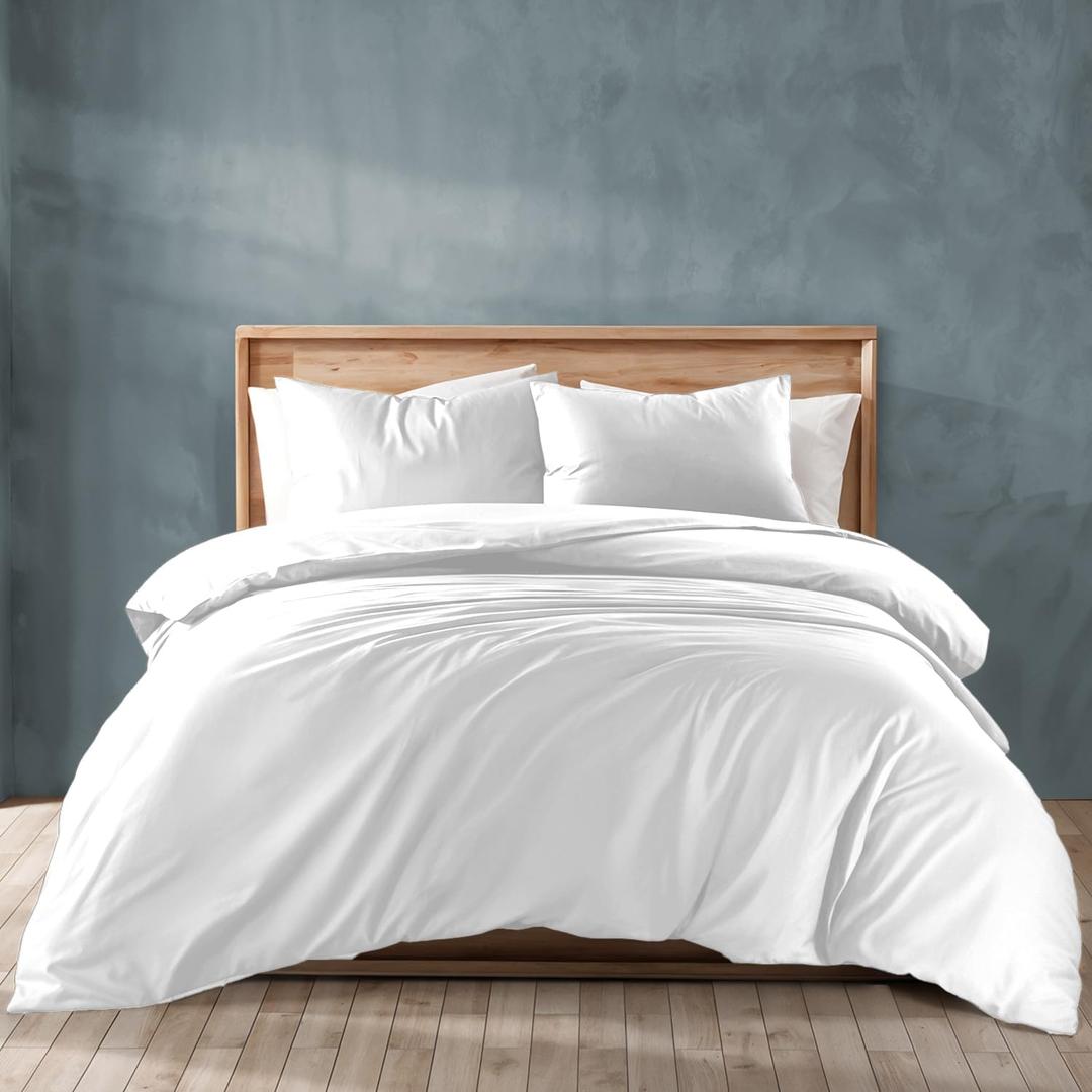 TEXAS LINEN CO. Oversized King Duvet Cover, 1000 Thread Count Sateen 1 Piece Egyptian Cotton Quality Duvet Cover, 100% Pure Cotton Comforter Cover, Zipper Closure, 7 Corner Ties - White (Oversized King - 1 PC)