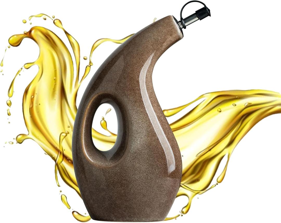 Olive Oil Dispenser Bottle for Kitchen with Spout, Ceramic Cooking Oil Dispenser for Vinegar Coffee Syrups & Other Liquids, 23oz (Brown)