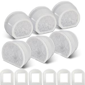 6+6 Pack Cat Water Fountain Replacement Carbon Filter Compatible with PetSafe Drinkwell Ceramic & Stainless Steel Pet Fountains for Cat Dog Water Dispensers with Replacement Foam Filters (White)