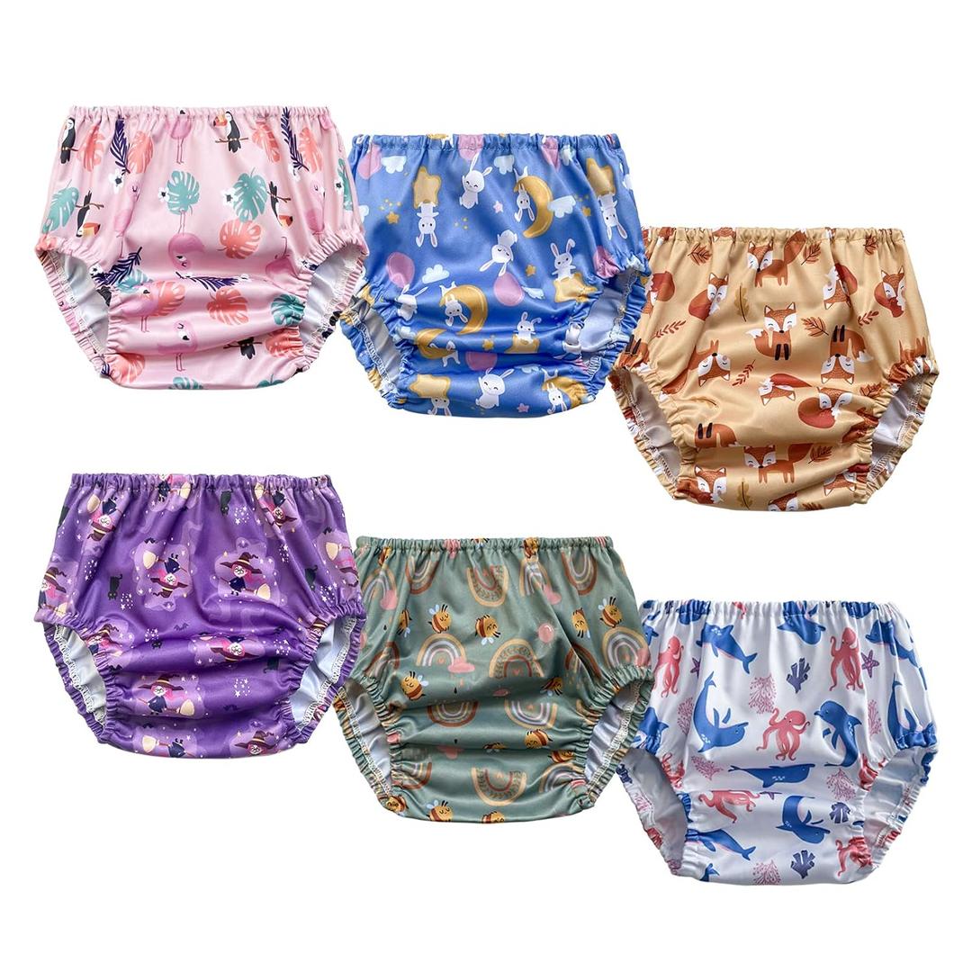 6 Packs Waterproof Plastic Underwear Covers for Potty Training Good Elastic Plastic Diaper Covers for Potty Training Pants and Cloth Diaper Girl 5t