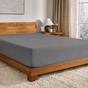 Bare Home Flannel Fitted Bottom Sheet 100% Cotton, Velvety Soft Heavyweight - Double Brushed Flannel - Deep Pocket (King, Grey)