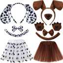 JaGely 11 Pcs Puppy Dog Costume Animal Dalmatian Costume Set Cute Dachshund Ear Headband Spotted Dog Bowtie Paws Tutu Skirt for Halloween Cosplay Party Accessories