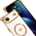 SAKUULO Case for iPhone Air Cute Plating Case[Compatible with Magsafe] for Women Girls Electroplated Heart Soft TPU Shockproof Camera Protection Bumper Cover for iPhone Air 6.5",White
