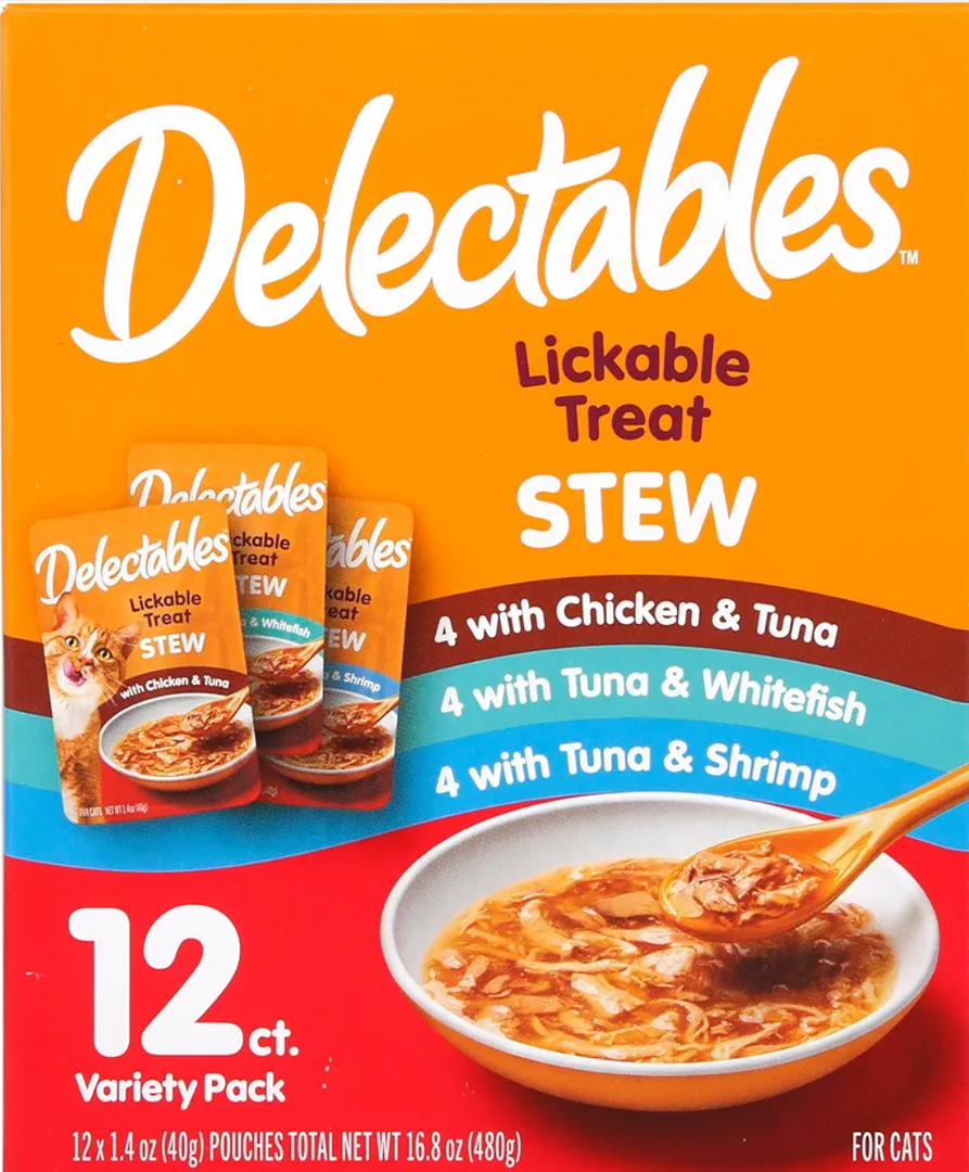 Hartz Delectables Stew Lickable Wet Cat Treats for Adult & Senior Cats, Variety Pack, 1.4 Ounce (Pack of 24) , Best By: 0c1.07.2027