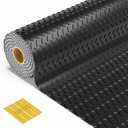 10x20 FT Garage Floor Mat, 2.8mm Thickened Flooring Roll for Under Car Diamond Plate PVC Rubber Mat with 20 Pcs Tapes, Non-Slip Floor Mat for Garage, Warehouse, Gyms, Trailer, Black