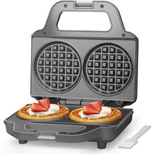 4 Inch Double Mini Waffle Maker Machine, Chaffle Maker, Waflera Electrica, Small Waffle Iron for Waffles, Keto Chaffles, Hash Browns, Cookies, Grey