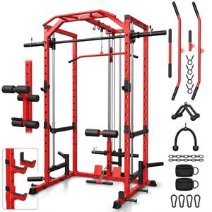 Mikolo Smith Machine Home Gym Power Cage (1:1 Ratio Strength Trainer) (Space Saving Design) (with 8 Free Attachments) Squat Rack for Full Body Training