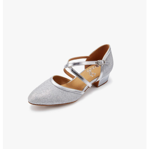 Closed Toe Low Heel Glitter Ballroom Dance Shoes for Women Salsa Latin Wedding Party 1 1/2“ Heel S11-1, 7.5