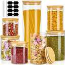 Meolibour 7 Pack Thicker Glass Food Storage Jars with Airtight Bamboo Lids, Clear Glass Storage Containers, Glass Canisters Set for Pasta, Nuts, Coffee Beans, Kitchen Pantry Organization Jar, BPA Free