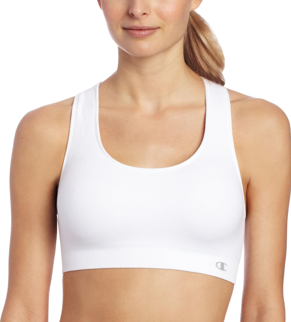 Champion Women's The Infinity Racerback Sports Bra, Moderate Support, Seamless, Moisture Wicking, White, S