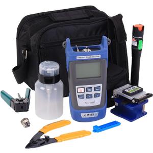 Fiber Optic Termination Tool Kit - 9 in 1 Assembly FTTH tool kit with FC-6S Cleaver Optical Power Meter Finder - 30km Visual Fault Locator Optical Pliers Cable Cutter Stripper