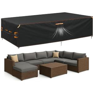 ESSORT Extra Large Weatherproof Outdoor Furniture Cover, Heavy Duty Waterproof Oxford Outdoor Dining Table Tarp Patio Set Cover with Vent for Outside Tables, Sofa, Chairs (Black, 124" x 63" x 29")