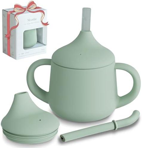 Moonkie Silicone Baby Sippy Cups | 3 Stages Training Cup Straw Cup for Infants Toddlers and Kid | 4 oz 1Pack