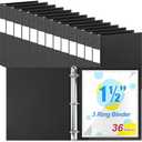 Henoyso 36 Pcs 3 Ring Binder 1.5 Inch Plastic Flexible Round Binder Fits Letter Size 8.5 x 11 Inch Paper Holds 300 Sheets with 1 Pockets for Office School (Black)