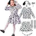 Dalmatian Dog Costume - 6-Piece 100 Days of School Outfit with Tutu, Shirt, Ears & Accessories Pet Week, School Spirit Day, Halloween (6-8years)