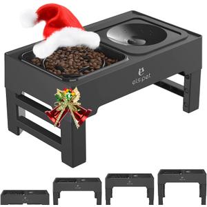 ELS PET Elevated Dog Bowls, Adjustable Raised Dog Bowls with No Spill Dog Water Bowl and Stainless Steel/Slow Feeder, Stand for Small Medium Large Dogs,Cats & Pets (Plastic)