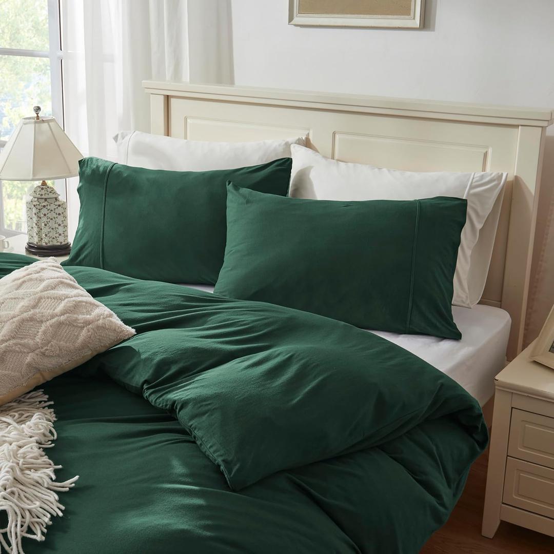 H HOUSEHOLD 100% Jersey Knit Cotton Queen Size Pillowcases Set of 2, Super Soft Breathable Pillow Cases for Sleeping, Envelope Closure, Stretchy T-Shirt Fabric (Dark Green, Queen Size Pillowcase)