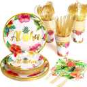 Hawaiian Tropical Luau Party Decorations Supplies, 175 PCS Aloha Birthday Disposable Dinnerware Set (25 Guest) With Paper Plates Cup Napkin Plastic Fork Knives Spoon for Summer Holiday
