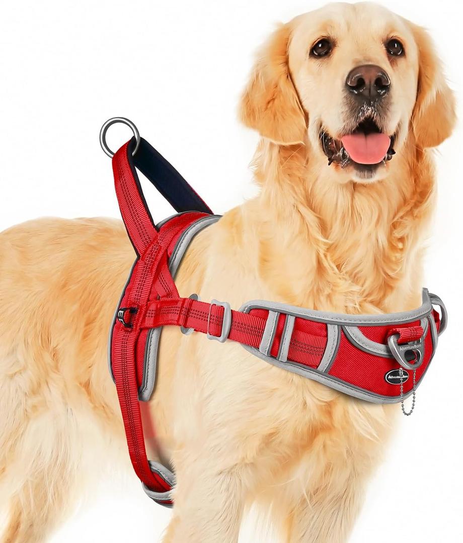 ADVENTUREMORE Dog Harness for Large Dogs No Pull, Sport Dog Halter Harness Reflective Breathable Dog Vest Escape Proof Dog Harness with Easy Control Front Clip Handle for Training Walking Al Buckle- Red