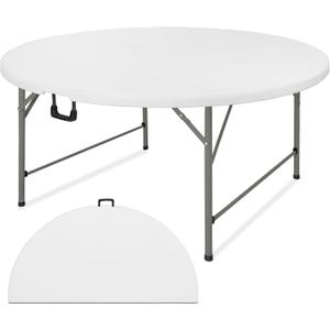 5 FT Round Folding Tables with Carrying Handle 60 inch Heavy Duty Portable Plastic Commercial Table Steel Legs for Party, Dining, Wedding, Events, Picnic Indoor, Outdoor (White, Pack of 1)