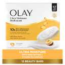 Olay Beauty Bar, Ultra Moisture,10x More Moisturizers, Nourishing Conditioners, Smooth & Gentle on Skin, Vitamin B3 Complex, For All Skin Types, Shea Butter Scent, 3.17 oz, (Pack of 12)