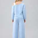 Tween Girls Clothes Off The Shoulder Sweatshirt and Wide Leg Sweatpants Sweatsuit Size 7-14 (Blue, S)