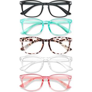 Blue Light Glasses for Woman Men | 99% Blue Light Blocking Glasses for Computer Gaming TV Phone Screen Square Frame | Anti Eyestrain & UV Glare Protection - 5 Pair (5 Pack Mix Color-8)