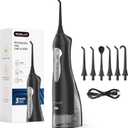 Mornwell Water Flosser Cordless, Water Flossers for Teeth - 300ML Tank and 4 Jet Tips, 3 Modes Portable Dental Oral Irrigator, Braces Care, Rechargeable Waterproof Portable Water Flosser (Black A)