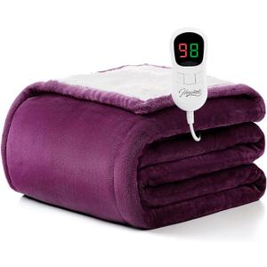 Homemate Electric Heated Blanket Full Size - 72"x84" Heating Blanket Full Size 1/2/4/6/8 Hours Auto-Off 10 Heat Level Over-Heat Protection Flannel Sherpa ETL Certification (05 - Purple)