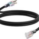 EP 6 Ft Outdoor Extension Cord, 12/3 SJTW Heavy Duty Waterproof Power Cable, 3 Prong Grounded Plug, Lighted End, for Lawn, Garden, Appliances, Black