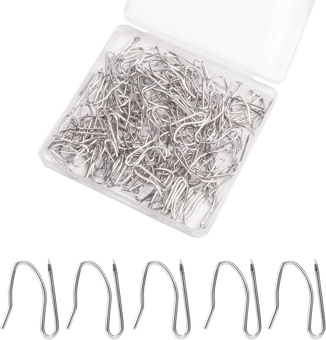SPLF 120 Pcs Curtain Hooks for Drapes, Drapery Hooks pins for Curtains Stainless Steel Curtain Hooks Heavy-Duty Offset Pin-on Drapery Hooks for Window Door Shower Curtain