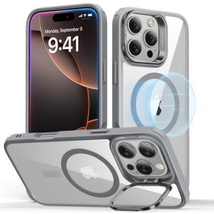 ESR for iPhone 16 Pro Max Case, Compatible with MagSafe, Military-Grade Protective Case, Built-in Stash Stand Phone Case, Scratch-Resistant Back Cover, Classic Series, Clear Grey