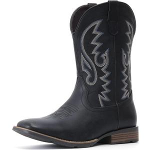 IUV Cowboy Boots For Men Suede Square Toe Western Boots Pull On Classic Embroidered Boot, Size 9.5
