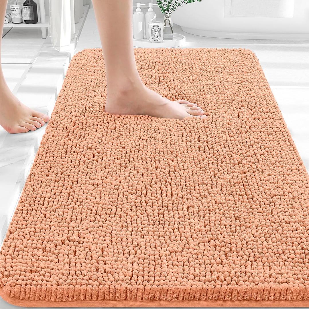 OLANLY Bathroom Rugs 30x20, Extra Soft Absorbent Chenille Bath Rugs, Rubber Backing Quick Dry, Machine Washable Bath Mats for Bathroom Floor, Tub and Shower, Home Decor Accessories, Peach