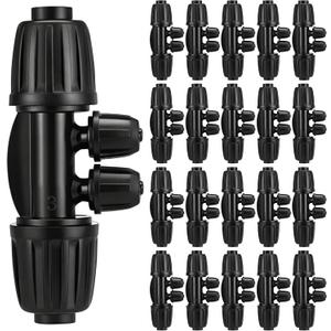 20 Pcs 1/2 to 1/4 Inch Drip Irrigation Fittings 4-way Drip Irrigation Tubing Barbed Tee Connectors with Anti-Leak Lock Nut Barbed Reducer System for Garden Outdoor