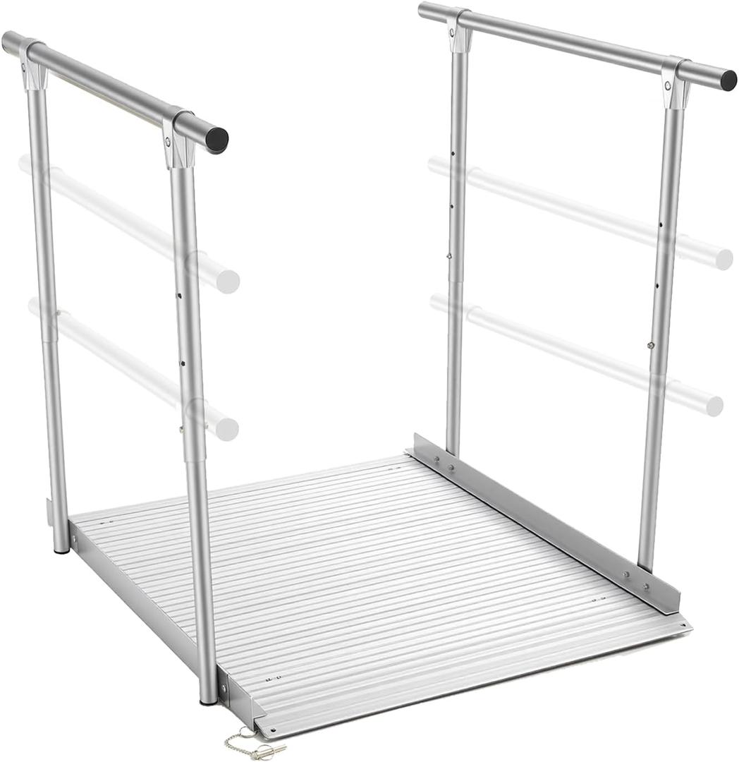 Adjustable Height Aluminum Wheelchair Ramp with Handrails for 5-12" Rise, 600 Lbs Handicap Ramp, Portable Wheelchair Ramp for Home Steps, Stairs, Doorways, Curbs, Waterproof & Rust-Proof, 38'L x 35"W