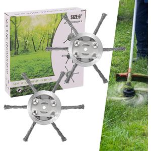 2Pcs Steel Wire Grass Trimmer Head, 2025 New String Trimmer Replacement Head, Fits Electric Weed Trimmer with 5.5mm(0.2inch) Bore Size, 6Inch Wired Trimmer Blade for Lawn Mower Tray (6 Blades-6Inch)