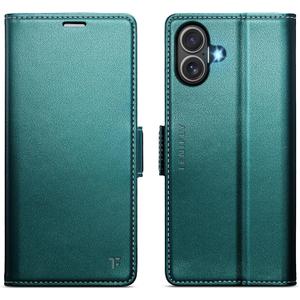 for iPhone 17 Case Wallet with RFID Blocking Card Holder, PU Leather Kickstand Protective Flip Phone Cover Fit for iPhone 17 6.3" Bluish Green