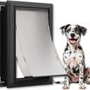 Aluminum Large Dog Door for Exterior Doors, Lockable Panel Included, Cutout Size 12.2''W x 18''H, Heavy Duty Magnetic Double Flap for Extreme Weather, Energy-Efficient, Easy to Assemble, Black (L)