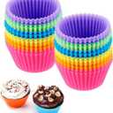 Reusable Silicone Cupcake Baking Cups 24 Pack, 2.75 inch Cups, & Non-stick Muffin Liners for Party Halloween Christmas, 6 Rainbow Colors (Pack of 24, Multicolor)
