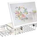 HOMEE Stainless Steel Shower Caddy Tray with Removable Book Holder, European Style Extendable Rectangular Bathroom Tray for Shower Bath Phone IPad Book Holder Candleholder Table Shelf - Silver