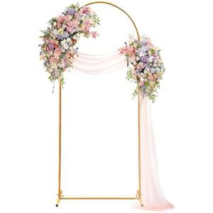 Kijamilee Metal Arch Backdrop Stand 6FT, Gold Wedding Arch Stand Frame, Square Balloon Arch Stand for Wedding Ceremony, Party, Baby Shower Decoration, Graduation Ceremony, Door Frame Back Drop Stand
