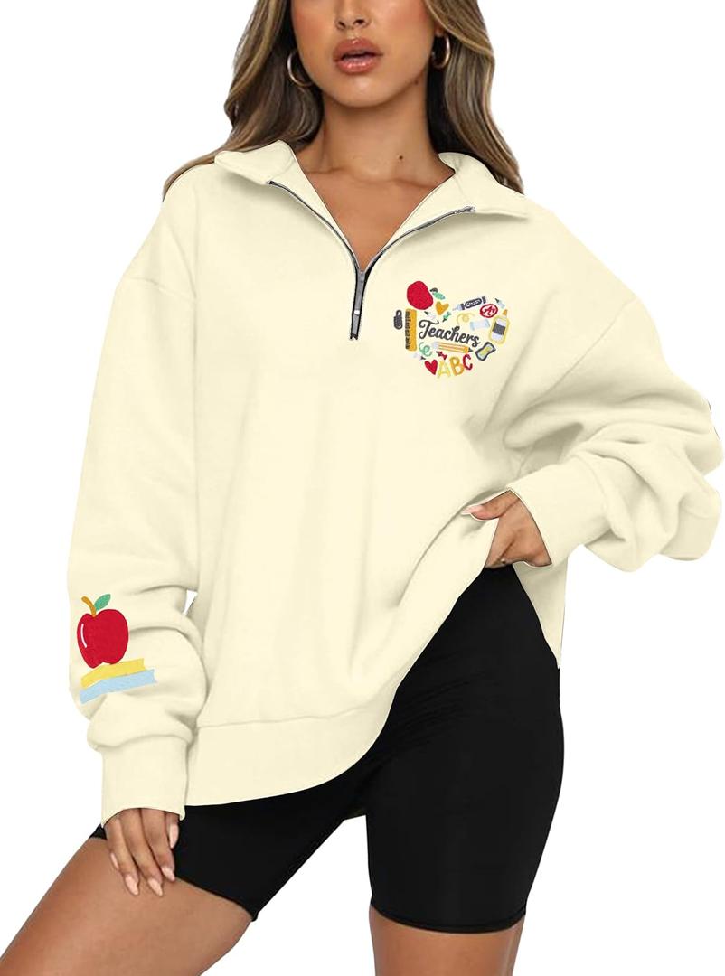 LOTUCY Women Dog Mom Sweatshirt :Dogs Make Everything Better Sweatshirt Animal Lover Gift Letter Print Pullover (XX-Large, Embroidered Teacher Life Beige)