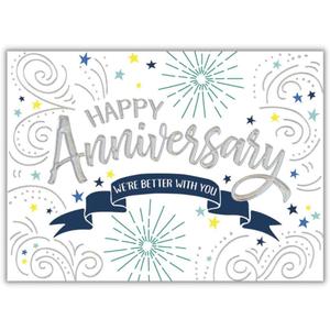 25 Employee Anniversary Cards - Confetti and Stars Design with Silver Holographic Foil Embossing - 26 White Envelopes - FSC Mix