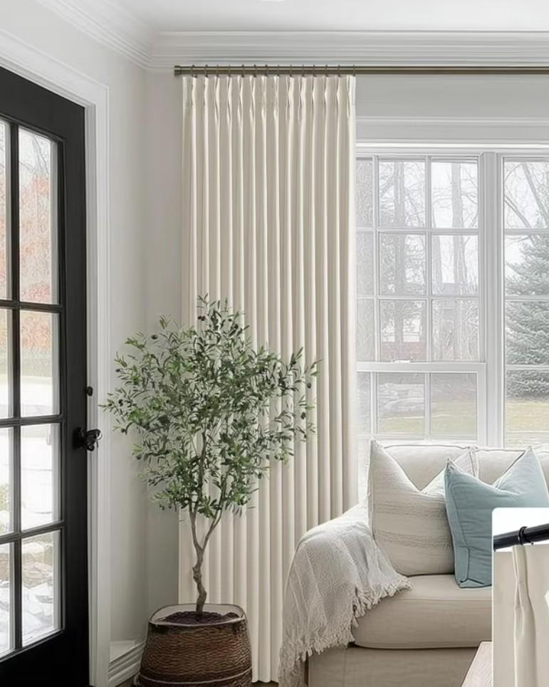 SHINELAND Farmhouse Curtains for Living Room,French Country Pleat Linen Blackout Farm House 90 Inch Curtains for Dining Room Bedroom