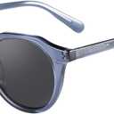 ZENOTTIC Vintage Round Polarized Sunglasses for Men Women UV400 Protection (C02 Blue Frame Grey Lens)