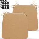 Chair Cushions for Dining Chairs - 17" x 16" x 2" D-Shaped Indoor Seat Cushions - Non Slip Chair Pads with Removable Ties and Washable Cover Set of 2 - Chair Leg Pads Included - Khaki, Pack of 2